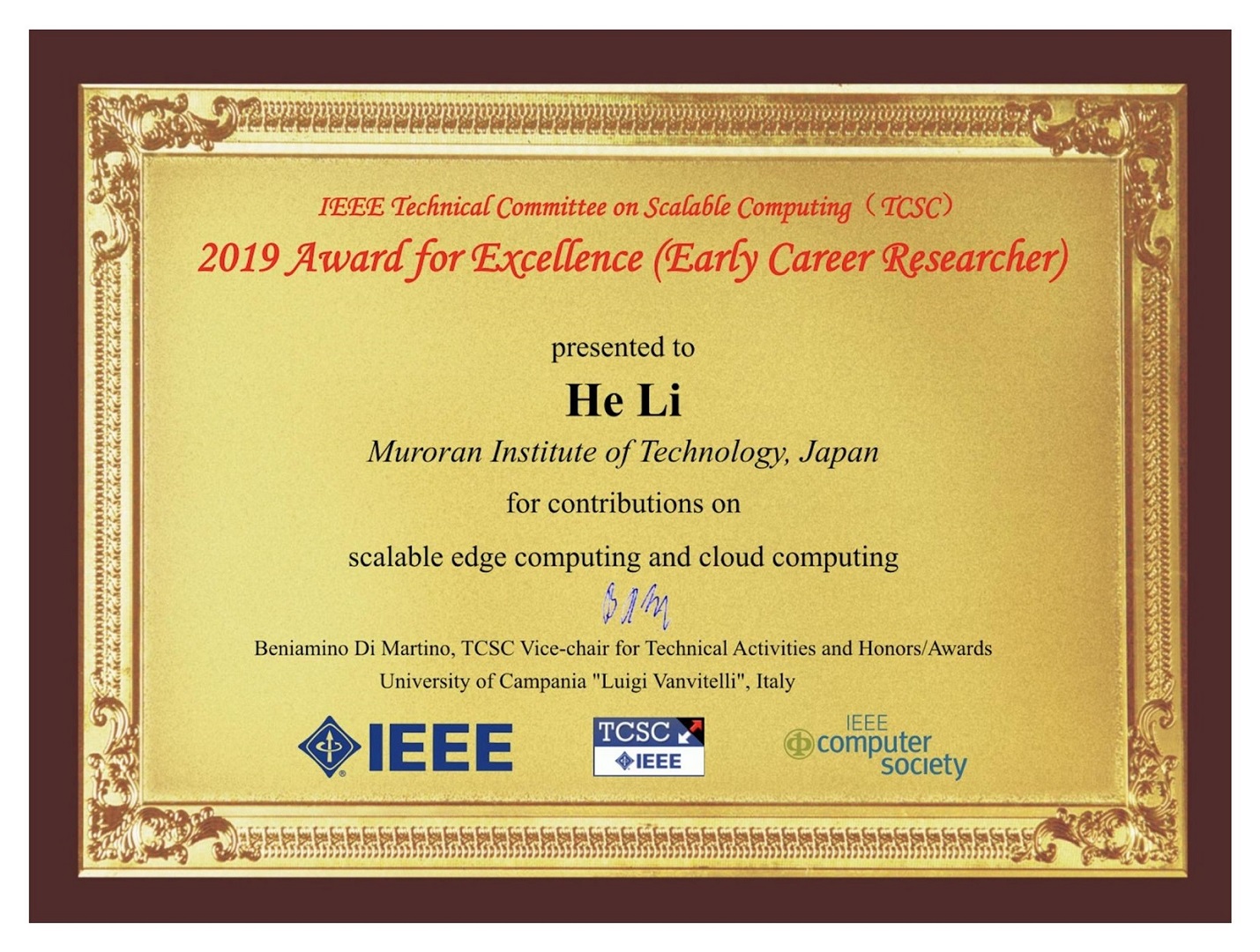 IEEE TCSC Award for Excellence (Early Career Researcher)