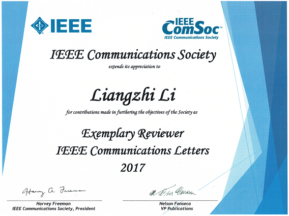Exemplary Reviewer IEEE Communications Letters 2017