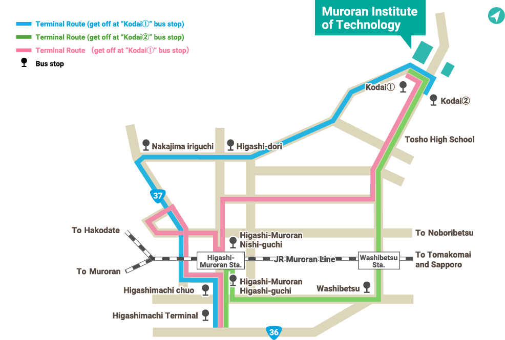 Muroran city bus guide map